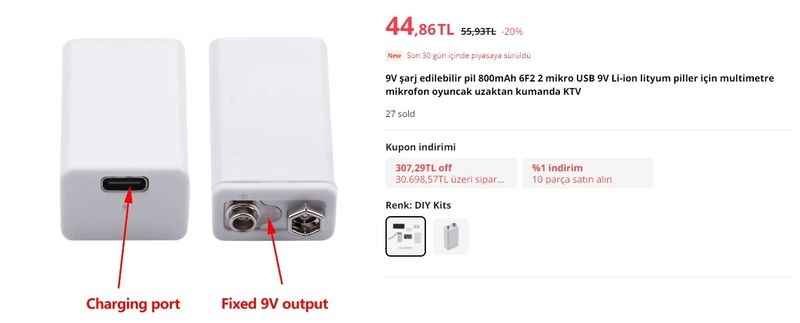 9v Şarj Edilebilir Modem Güç Kaynağı 45 Lira